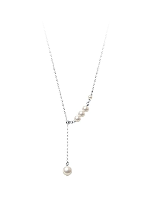 Rosh 925 Sterling Silver Imitation Pearl Tassel Minimalist Lariat Necklace