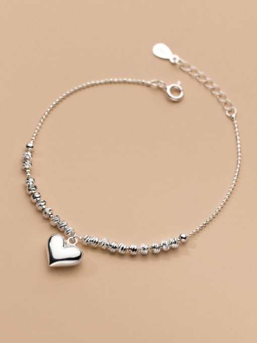 Rosh 925 Sterling Silver Heart Minimalist Beaded Chain Bracelet 0