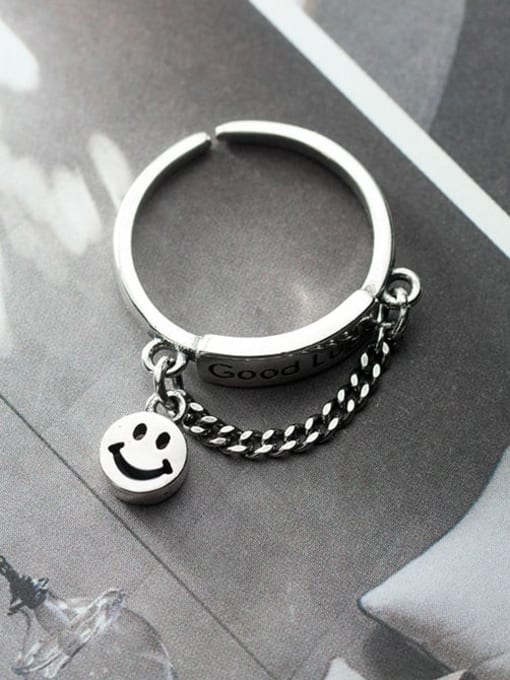 Rosh 925 Sterling Silver Vintage chain smiley face ring 2