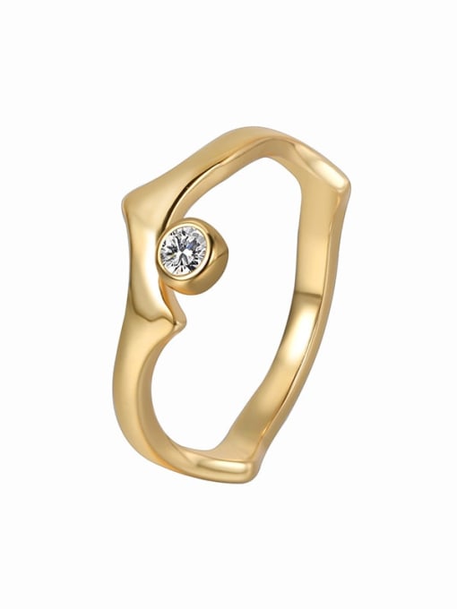Gold Irregular Zircon Ring Brass Cubic Zirconia Geometric Minimalist Band Ring