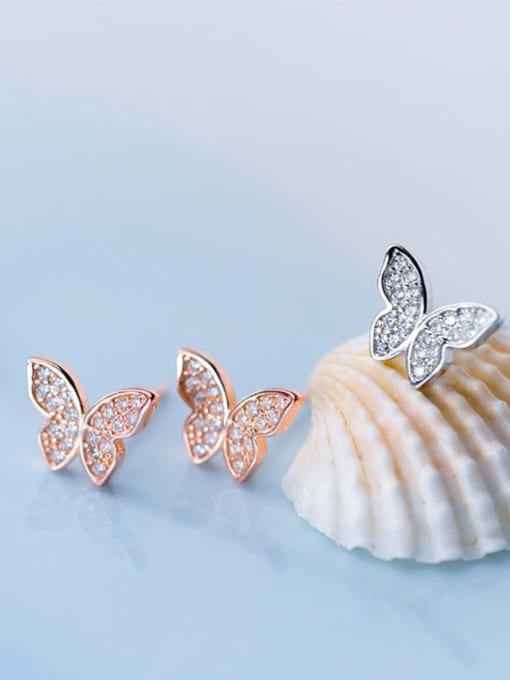 Rosh 925 Sterling Silver Cubic Zirconia Butterfly Cute Stud Earring 2
