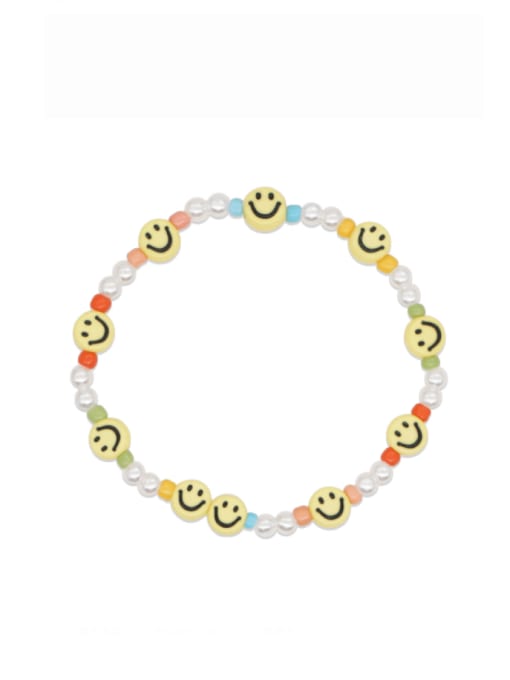 QT B210120A Multi Color Imitation Pearl  Acrylic Smiley Bohemia Handmade Beaded Bracelet