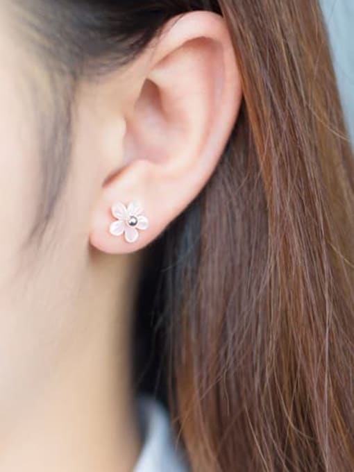 Rosh 925 Sterling Silver Shell Flower Cute Stud Earring 1