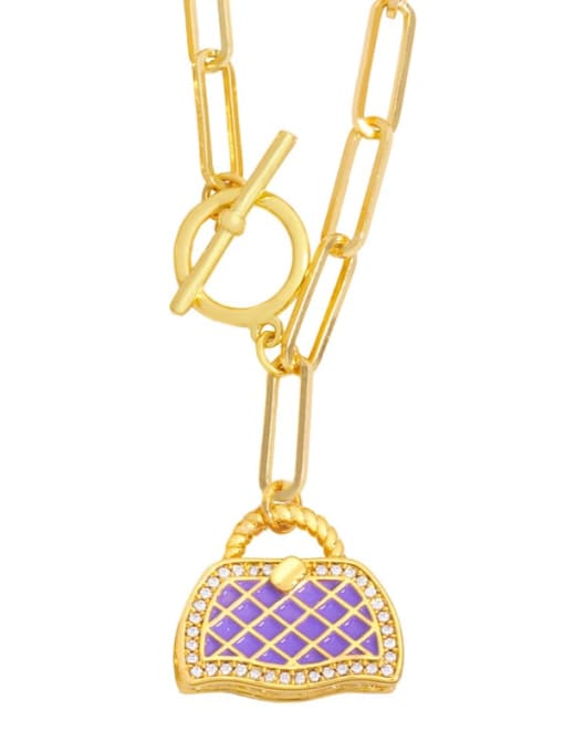 purple Brass Cubic Zirconia Irregular  Bag Pendat Hip Hop Necklace