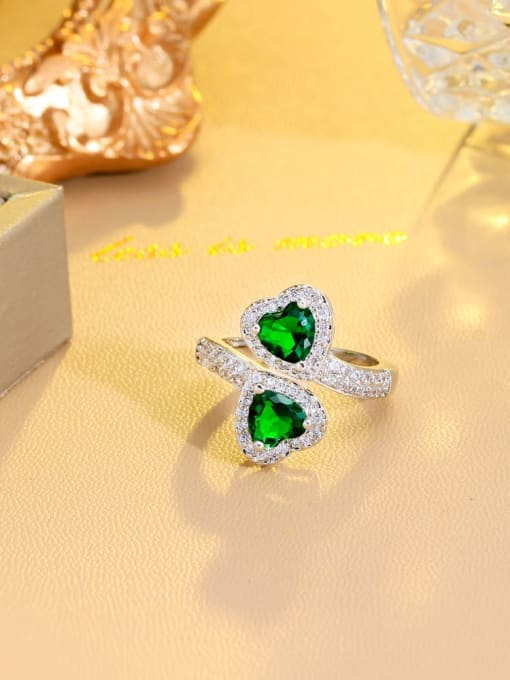 green Brass Cubic Zirconia Heart Luxury Band Ring