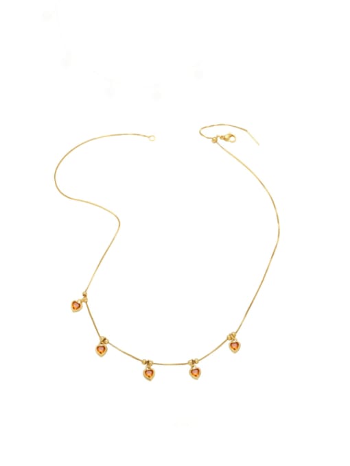 orange Brass Cubic Zirconia Heart Minimalist Necklace
