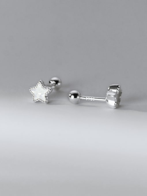 Rosh 925 Sterling Silver Opal Pentagram Dainty Stud Earring 3