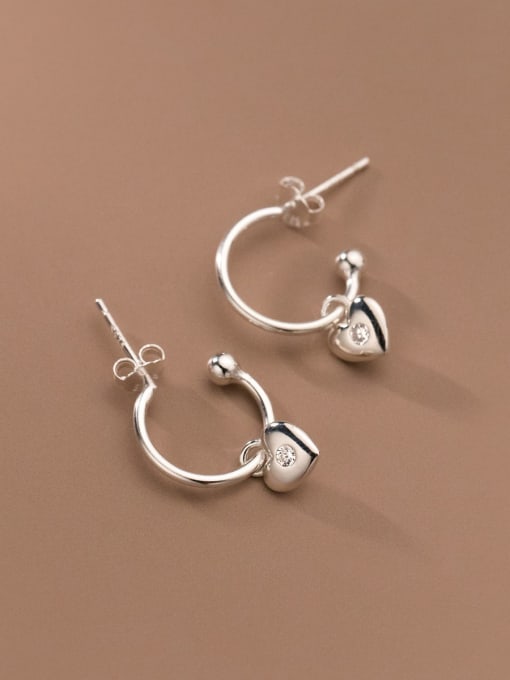 Silver 925 Sterling Silver Heart Minimalist Drop Earring