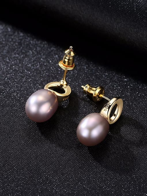 CCUI 925 Sterling Silver Freshwater Pearl Hollow Round  Minimalist Drop Earring 3