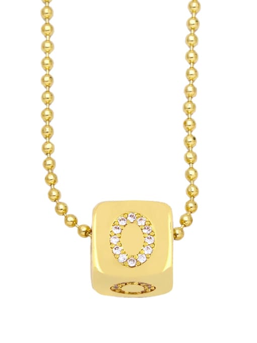 O Brass Cubic Zirconia Letter Vintage square Pendant Necklace