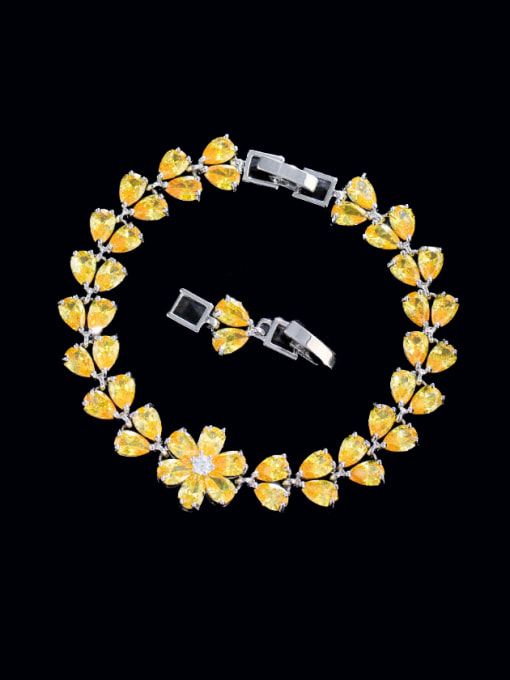 L.WIN Brass Cubic Zirconia Flower Statement Bracelet 4