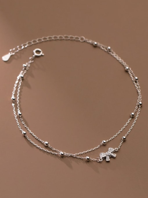 Rosh 925 Sterling Silver Bowknot Minimalist Double Layer Anklet 0