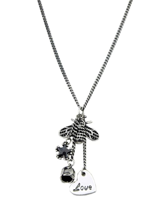 SHUI Vintage Sterling Silver With Antique Silver Plated Cute Bee  Love Necklaces