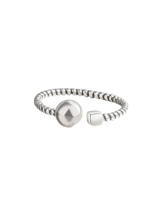 HAHN 925 Sterling Silver  Vintage  Asymmetric line Bead Round Band Ring 0