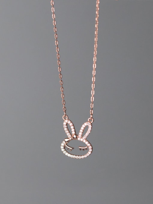 Rosh 925 Sterling Silver Cubic Zirconia Rabbit Minimalist Necklace 1