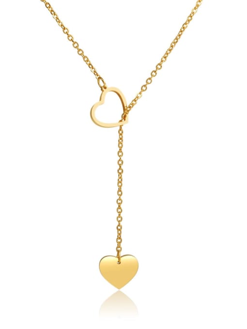 18K gold Titanium Steel Heart Minimalist Lariat Necklace