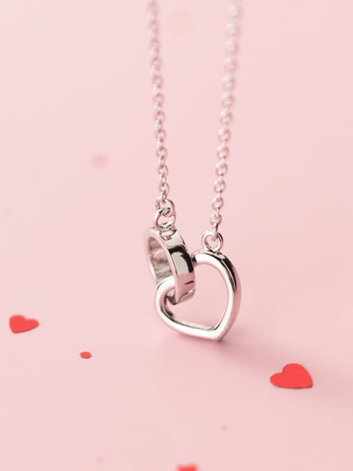 Rosh 925 Sterling Silver Rhinestone Heart Minimalist Necklace 1