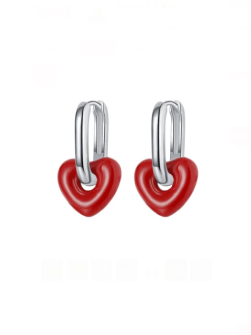 KDP-Silver 925 Sterling Silver Enamel Heart Minimalist Huggie Earring 4