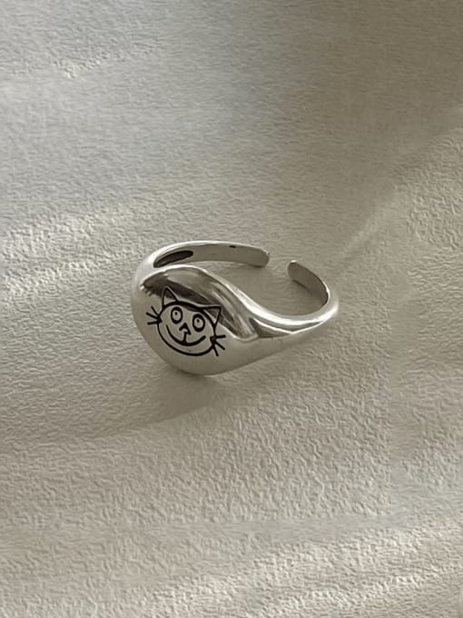 Boomer Cat 925 Sterling Silver Irregular Cat Vintage Band Ring 3