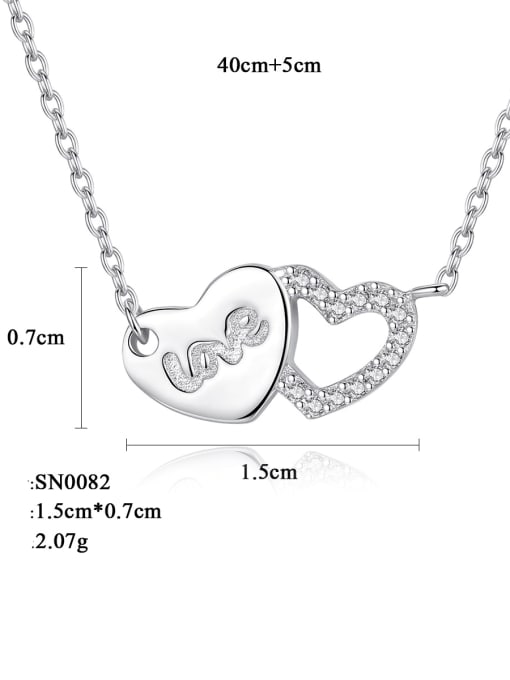 CCUI 925 Sterling Silver Rhinestone small fresh love letter necklace 2