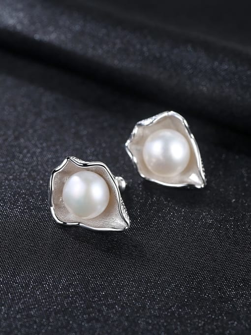 CCUI 925 Sterling Silver Freshwater Pearl White Irregular Vintage Stud Earring 1