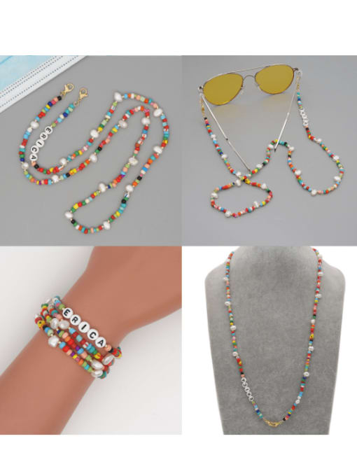 Roxi Stainless steel Imitation Pearl Multi Color Enamel Letter Bohemia Hand-woven Necklace 2