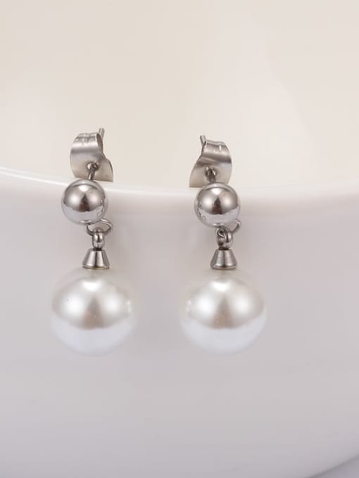 A TEEM Titanium Imitation Pearl Ball Minimalist Stud Earring 0