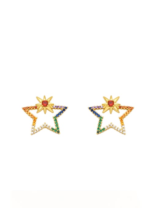 CC Brass Cubic Zirconia Pentagram Dragonfly Heart Cute Stud Earring 3