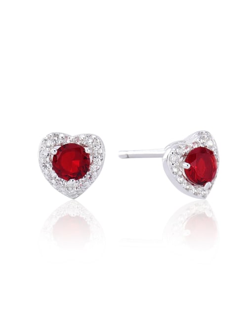 4mm medium garnet red 925 Sterling Silver Birthstone Heart Minimalist Stud Earring