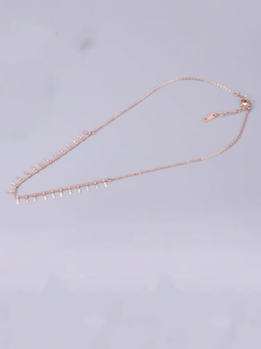 Rose Gold Titanium Rhinestone Fish Bone Tassel Necklace