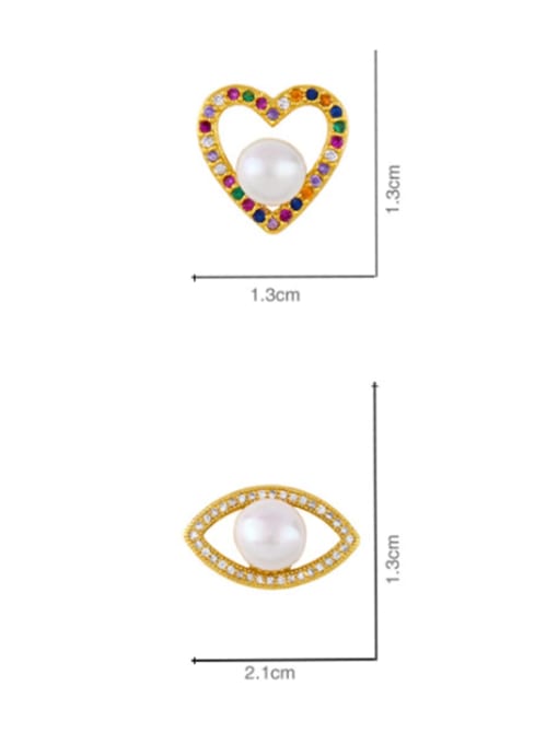 CC Brass Imitation Pearl Heart Ethnic Stud Earring 2