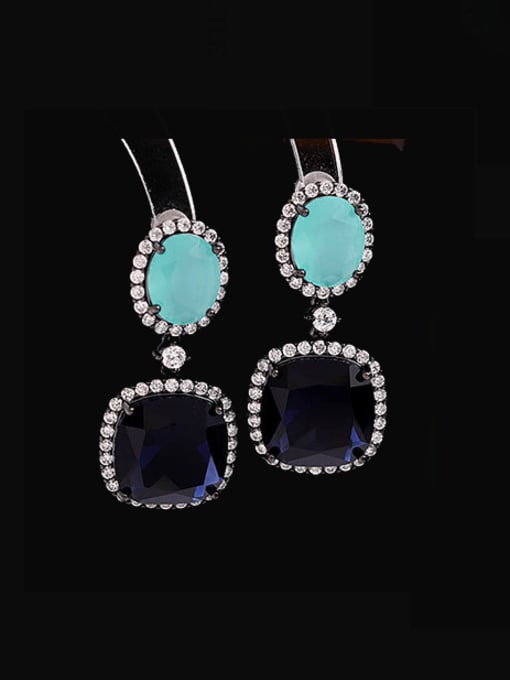 Sapphire blue Brass Cubic Zirconia Geometric Luxury Cluster Earring
