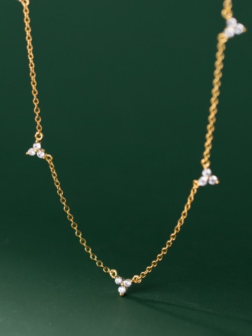 gold 925 Sterling Silver Cubic Zirconia Flower Minimalist Necklace