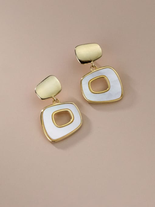 Gold 925 Sterling Silver Shell Geometric Minimalist Drop Earring