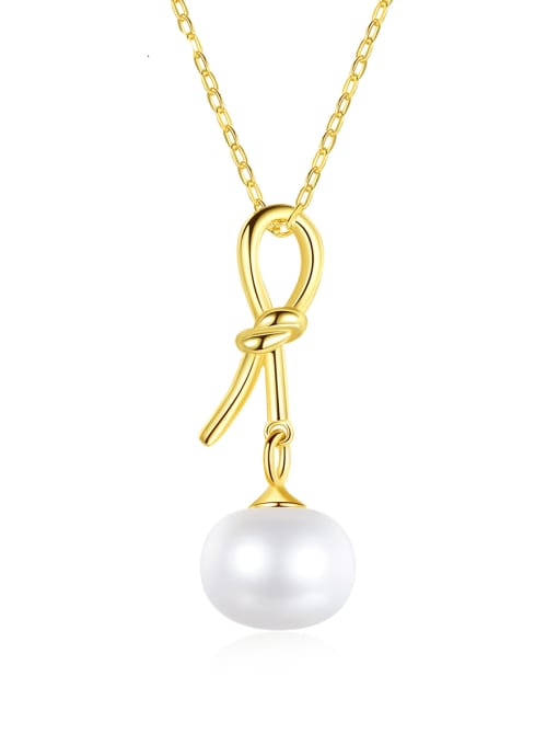 CCUI 925 Sterling Silver Freshwater Pearl Bowknot Minimalist Necklace 0