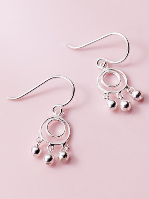 Rosh 925 Sterling Silver  Minimalist   round smooth beads Hook Earring 1
