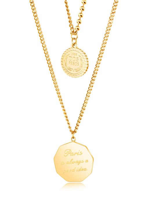 1621 gold necklace Titanium Letter Minimalist Multi Strand Polygon pendant Necklace