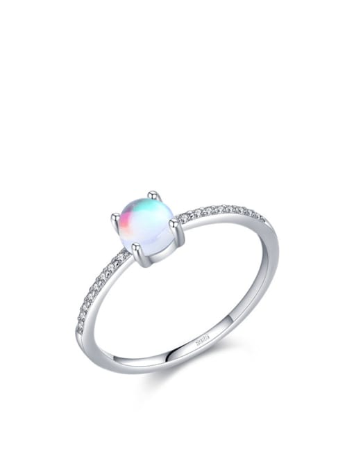 silver 925 Sterling Silver Opal Geometric Classic Band Ring