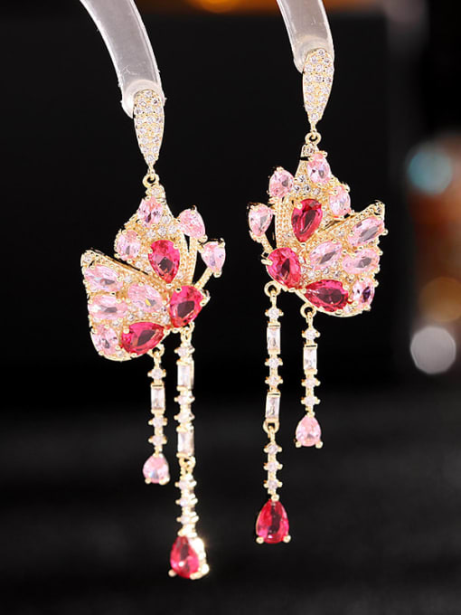Gold Pink zirconium Brass Cubic Zirconia Butterfly Luxury Drop Earring