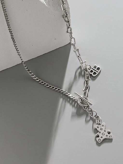 DAKA 925 Sterling Silver Bear  Tassel Vintage Lariat Asymmetrical  Chain Necklace 2