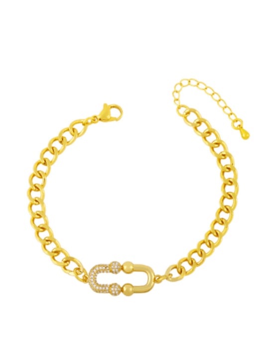 CC Brass Cubic Zirconia Geometric Hip Hop Link Bracelet