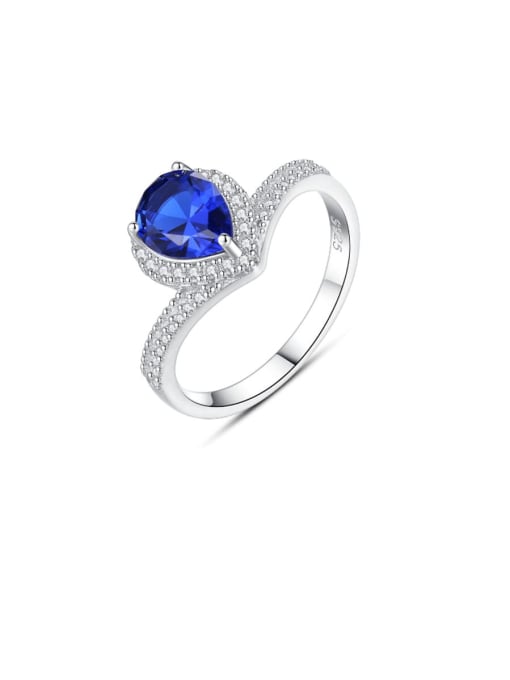 CCUI 925 Sterling Silver Cubic Zirconia Blue Heart Trend Band Ring 0