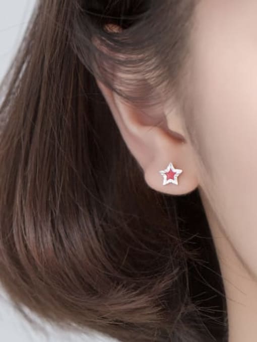 Rosh 925 Sterling Silver Enamel Minimalist Five-pointed star Stud Earring 1