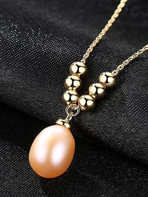 Pink 5g01 925 Sterling Silver Freshwater Pearl  Pendant Necklace