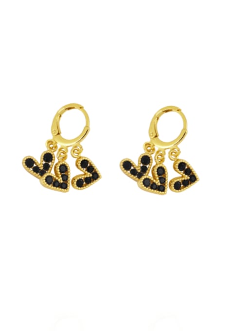 black Brass Cubic Zirconia Heart Vintage Huggie Earring
