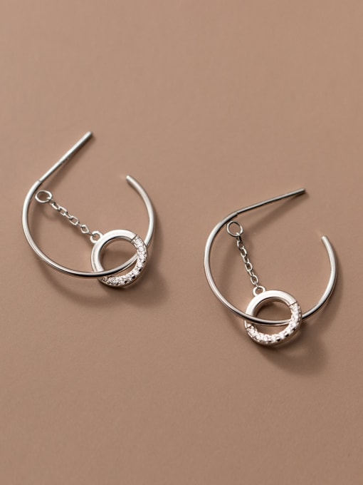 Rosh 925 Sterling Silver Cubic Zirconia Geometric Minimalist Hoop Earring 3