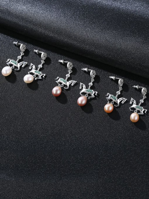CCUI 925 Sterling Silver Freshwater Pearl White Horse Trend Drop Earring 1