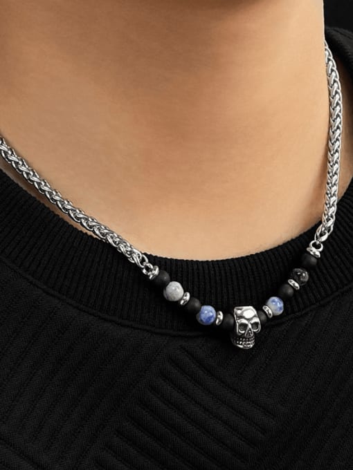 Open Sky Stainless steel Natural Stone Skull Hip Hop Necklace 1