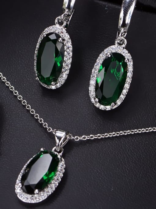 Green uS 6 Brass Cubic Zirconia  Luxury Oval Earring Ring and Necklace Set