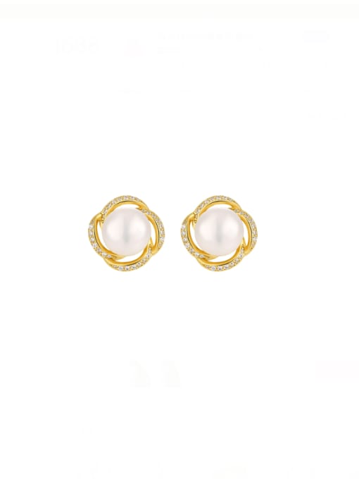 18K gold 925 Sterling Silver Imitation Pearl Flower Minimalist Stud Earring